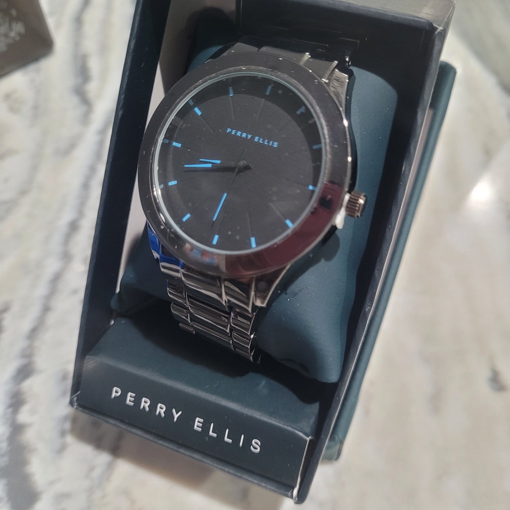 Perry Ellis Men's Watch with Black Dial and Silver Band